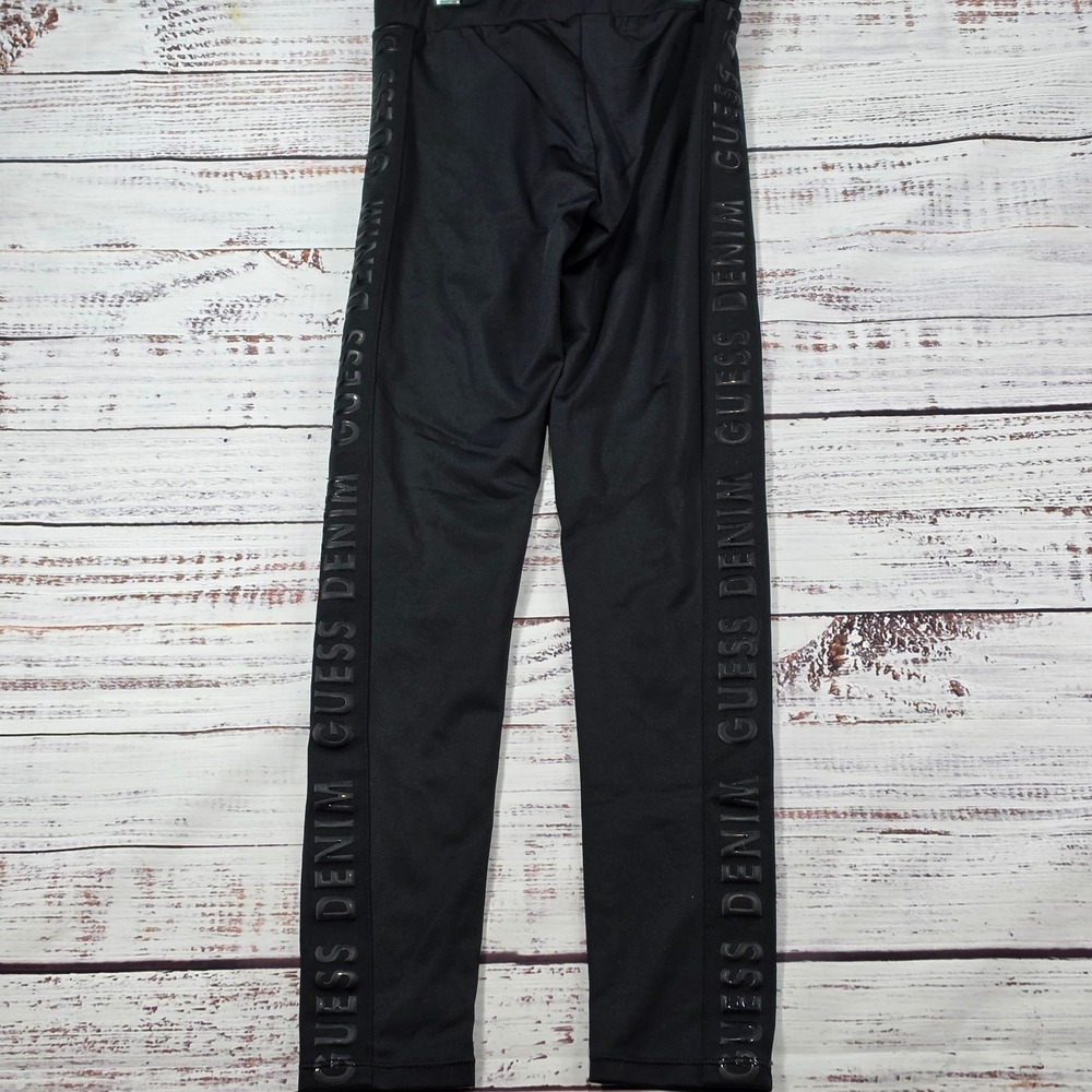 Guess Leggings Kids Size 10 Black Excellent Logo Tape Athletic Pants Side Logo
